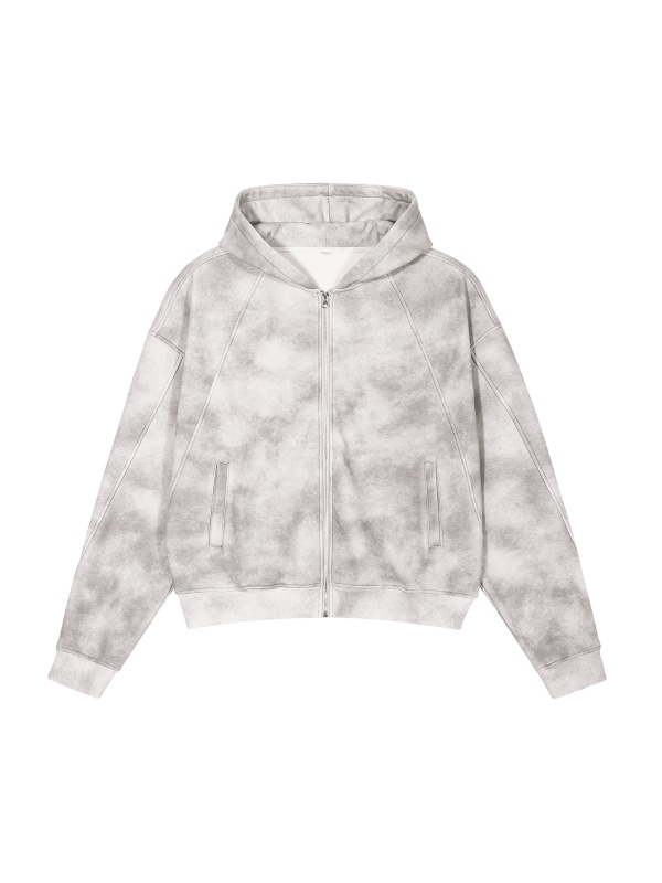 Dirty Washed Boxy Zip-up Fleece Hoodie #RU0106 | TAPSTITCH